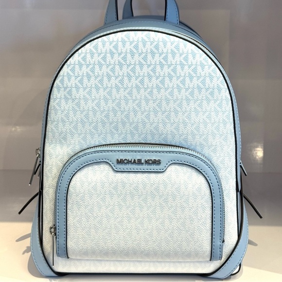Michael Kors Jaycee Medium Ombré Signature Logo Backpack Light Sky Blue - Picture 4 of 11